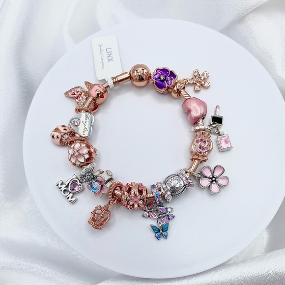 Linx Rose Gold Bracelet with Daughter I love Mom Daddy’s Girl Themed Charms